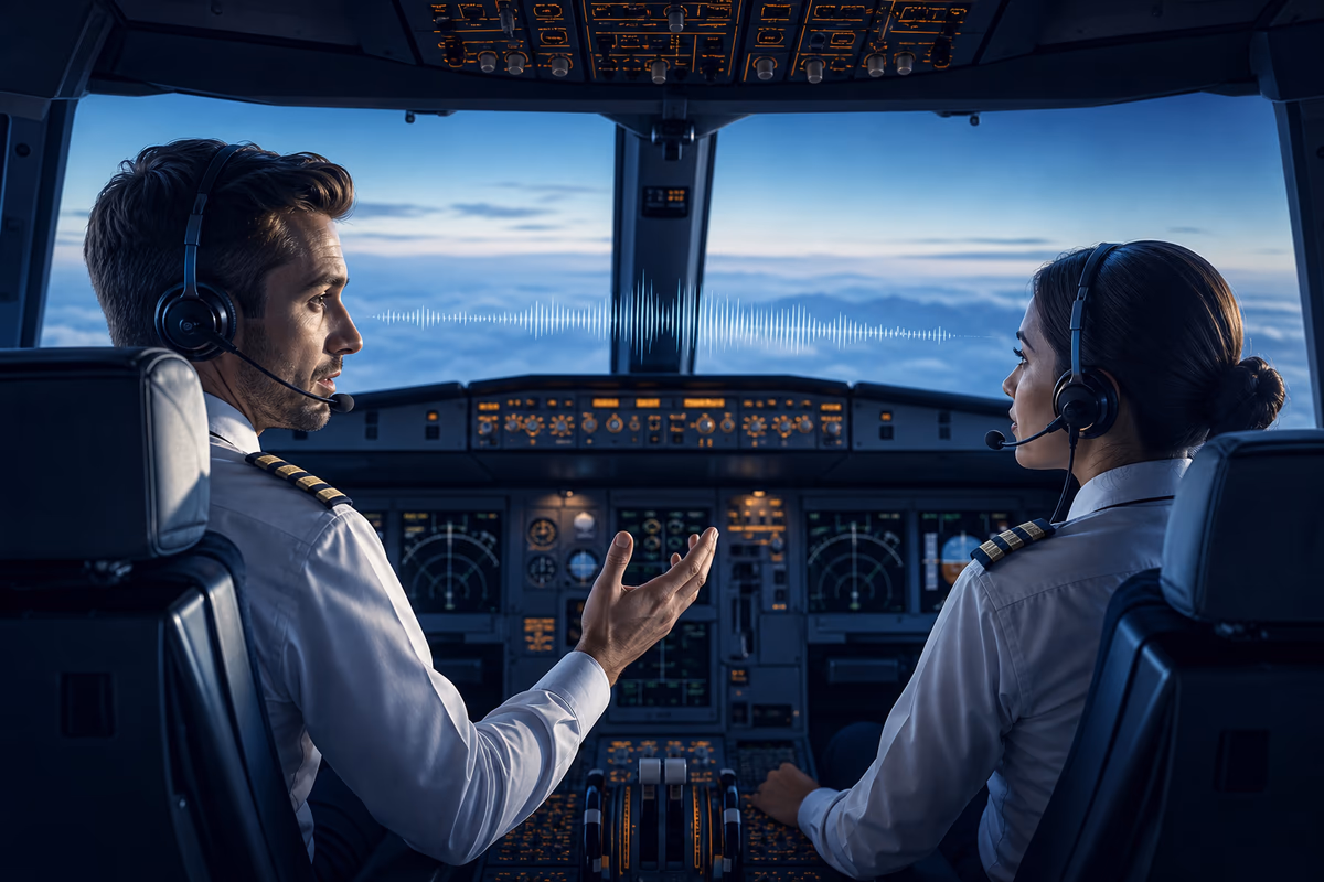 Equipaggio in cabina che comunica con chiarezza durante il volo