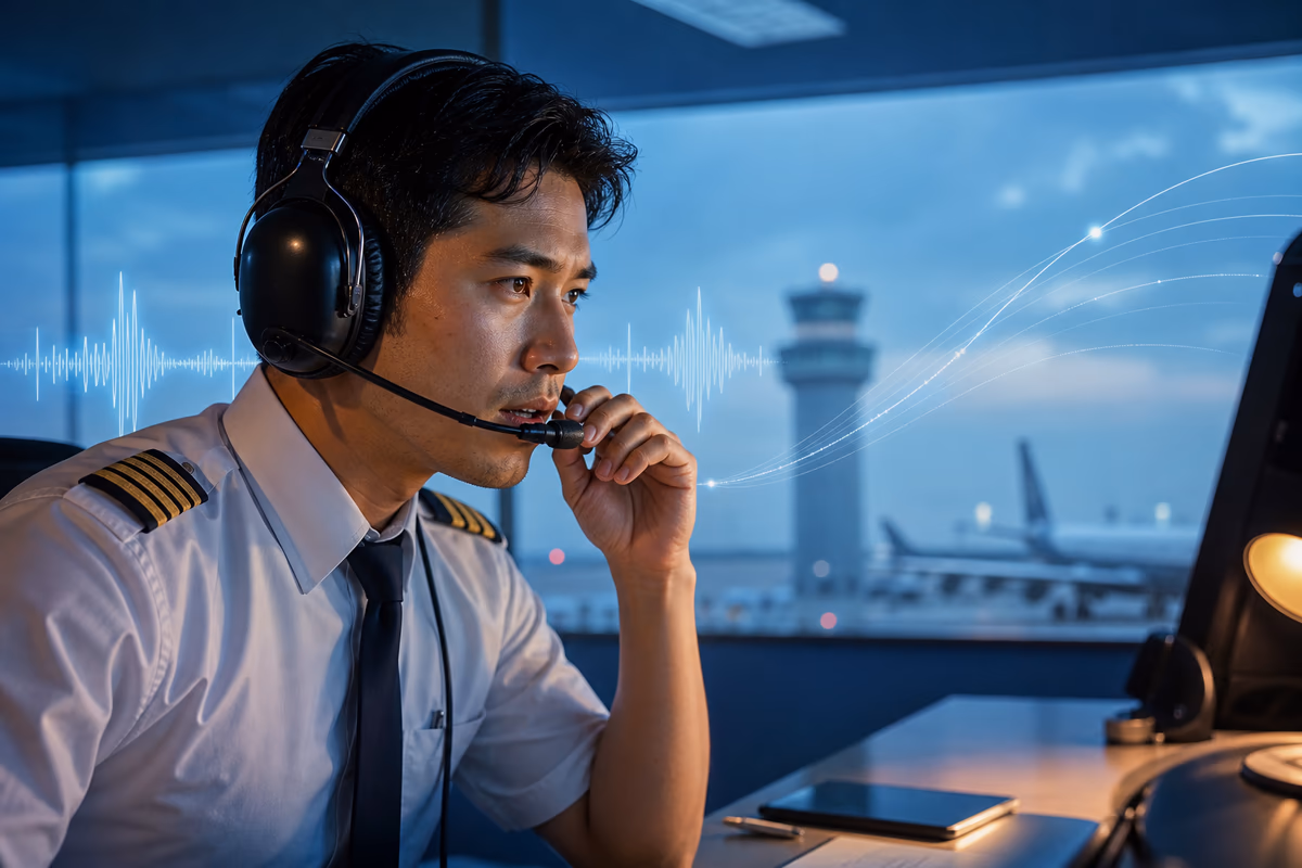 Pilota che ascolta una comunicazione ATC rapida e ne annota gli elementi essenziali