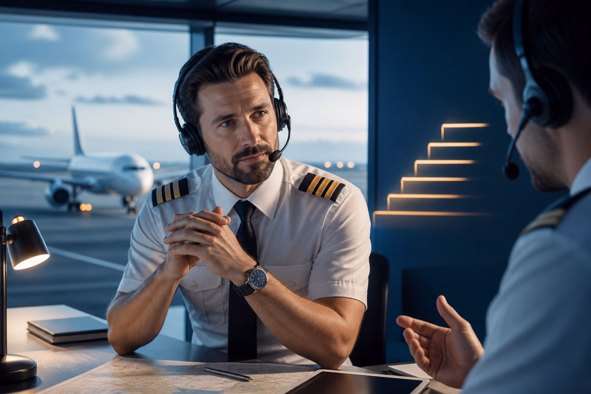 Pilota dimostra una competenza avanzata ICAO Livello 5 durante un briefing