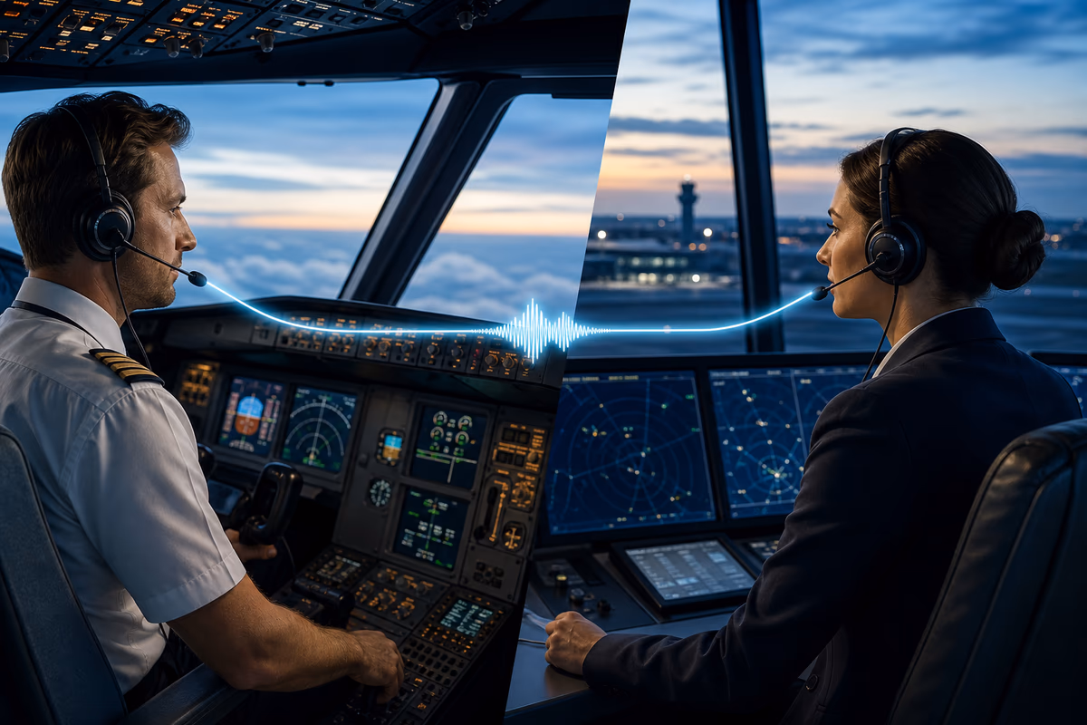 Pilota e controllore collegati dalla comunicazione radio e dalla fraseologia ICAO