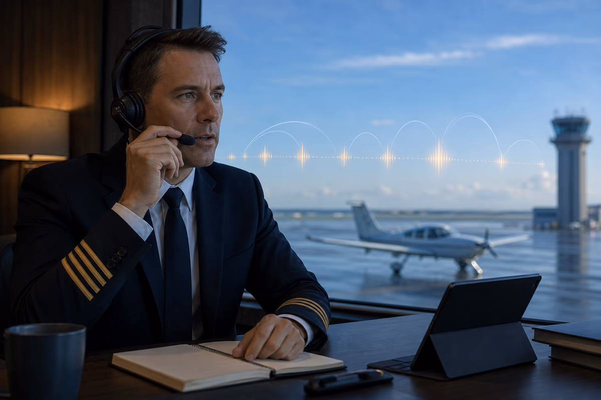 Pilota che scandisce un nominativo con l’alfabeto radiotelefonico ICAO