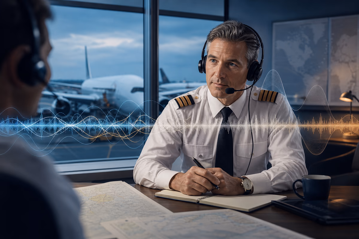 Pilota esperto che mantiene la competenza ICAO attraverso ascolto e conversazione