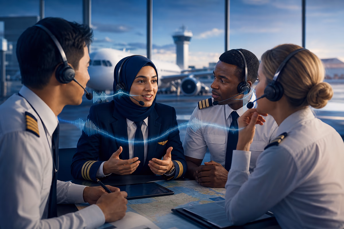 Gruppo internazionale di piloti che comunica in inglese aeronautico