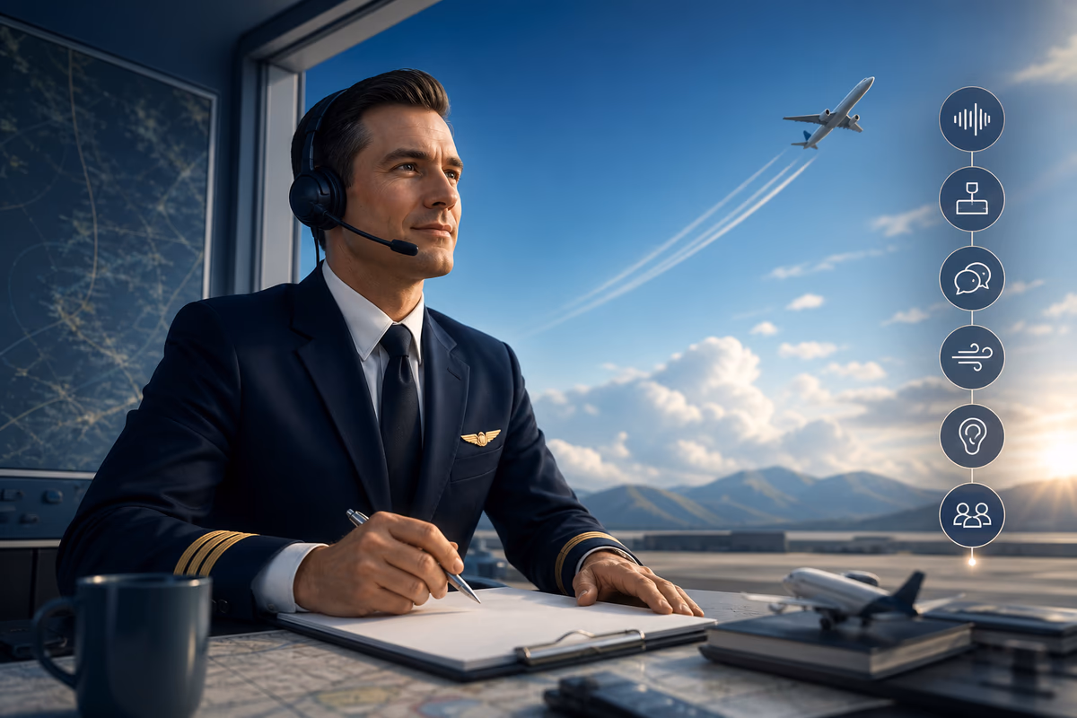 Pilota che sviluppa una competenza esperta di inglese aeronautico ICAO