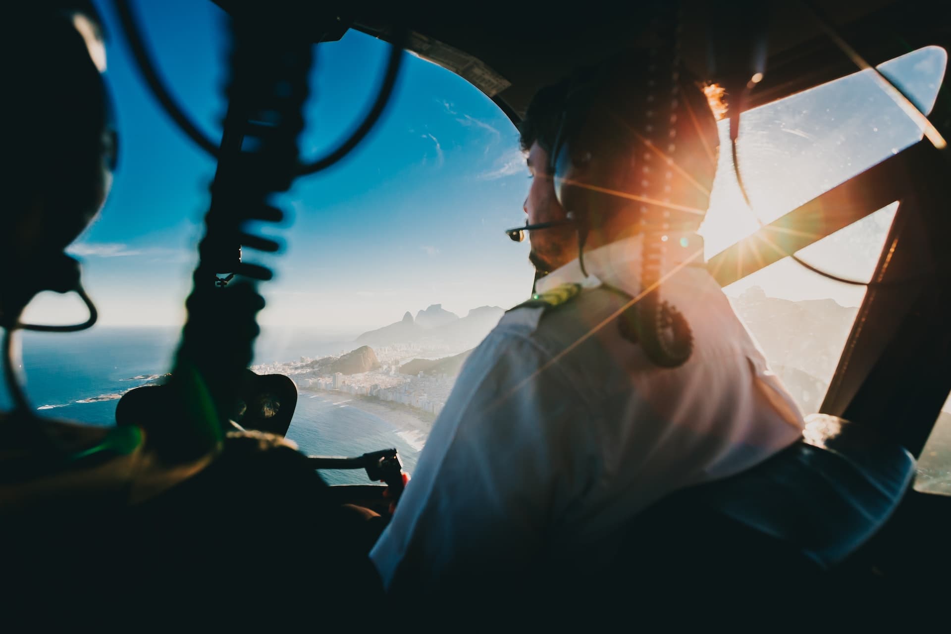 Pilot in a commercial aircraft cockpit